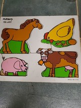 Playskool Farm Animals Wood Puzzle 180-05 Horse Pig Cow Chicken Vintage - $5.95