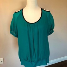 NWOT ETRO Teal Silk Short Sleeve Blouse SZ IT 46/US 12 - $148.50