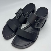 Women&#39;s Vintage Nine West 90s Square Toe Two Strap Sandals Size 7 Balck Leather - £22.94 GBP