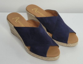 PASEART Womens Blue Suede Espadrille Platform Wedge Sandals Size 38 US 7.5 - £27.51 GBP