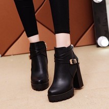 Spring/Autumn  boots women Ankle  winter shoes women Square heel leather boots w - £38.98 GBP