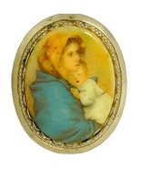 Vtg Brooch Mother Baby Portrait Gold Tone Oval Porcelain Transferware Pi... - €20,20 EUR
