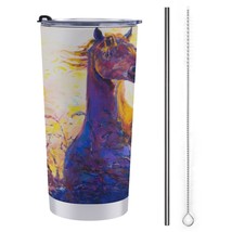 Mondxflaur Horse Steel Thermal Mug Thermos with Straw for Coffee - £16.76 GBP
