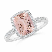 ANGARA Rectangular Cushion Morganite Halo Engagement Ring for Women in 14K Gold - £1,488.82 GBP