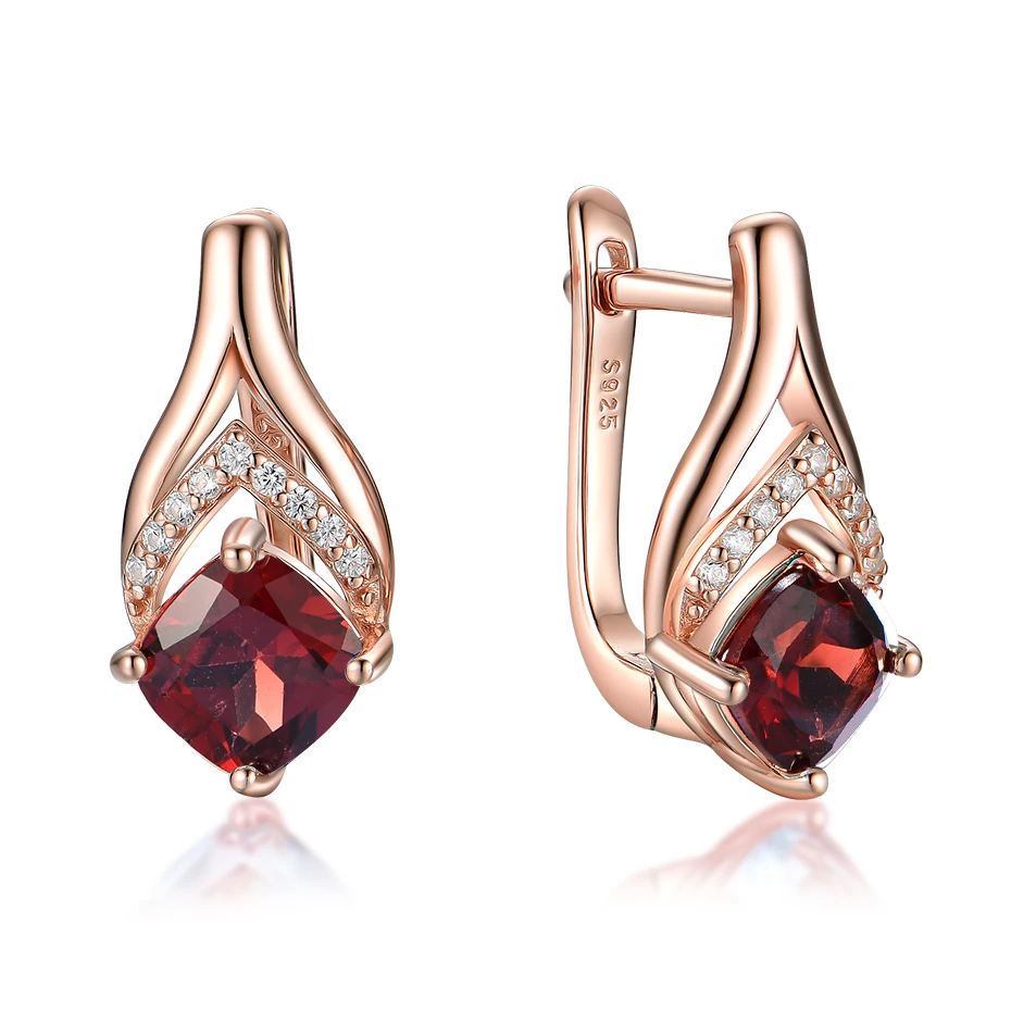 100% Natural Garnet Rose Gold Luxury Clip Earrings for Women Genuine 925 Sterlin - £38.00 GBP