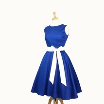 Cute Rockabilly 50s Retro Blue White Bow Swing Dress Vintage Pin Up Fashion - $71.53