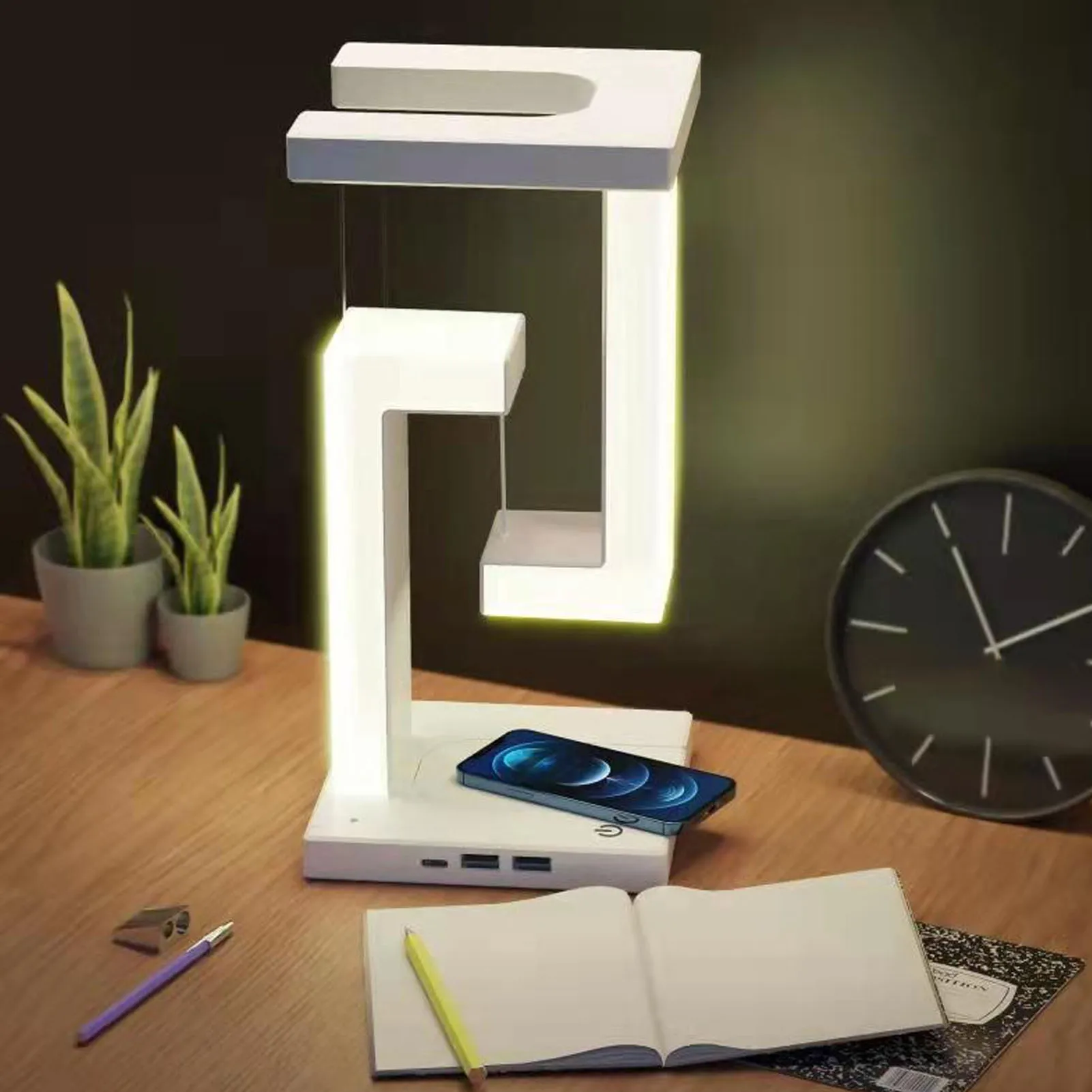 N night light 3 gears touching switch led table lamp with phone wireless charging white thumb200