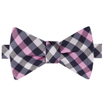 TOMMY HILFIGER Navy Blue Pink Ivory Gingham Silk Twill Self Tied Bow Tie - $24.99