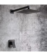 Rainfall 10&quot; Shower Head &amp; Handle Faucet Set, Matte Black w/ Rough-in Valve - £60.05 GBP