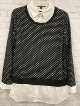 ZAC &amp; RACHEL Long Sleeve L Black Polka Dot Sweater Sewn in Collar layered look - $11.08