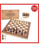 High-Quality 15&#39;&#39; Wooden 2 in 1 Chess &amp; Checkers Set - Ideal for Family Fun - $844.17 MXN