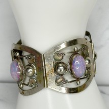 Vintage Taxco Mexico Sterling Silver 925 Opal Inlay Cabochon Panel Bracelet - £101.09 GBP