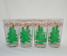 Merry Christmas Tree Drinking Glasses Abbey Press Vintage 1990 Set 4 Tumblers - £15.60 GBP