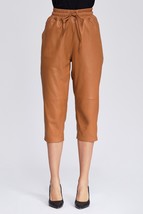 Brown Party Formal Winter Leather Capri Stylish Lambskin Women Designer Pant - £84.29 GBP+