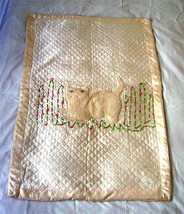 Vintage Baby Applique Cat Blanket Pink/Peach Silk Ribbon Embroidery 50s  - £39.11 GBP
