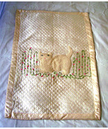 Vintage Baby Applique Cat Blanket Pink/Peach Silk Ribbon Embroidery 50s  - £39.16 GBP