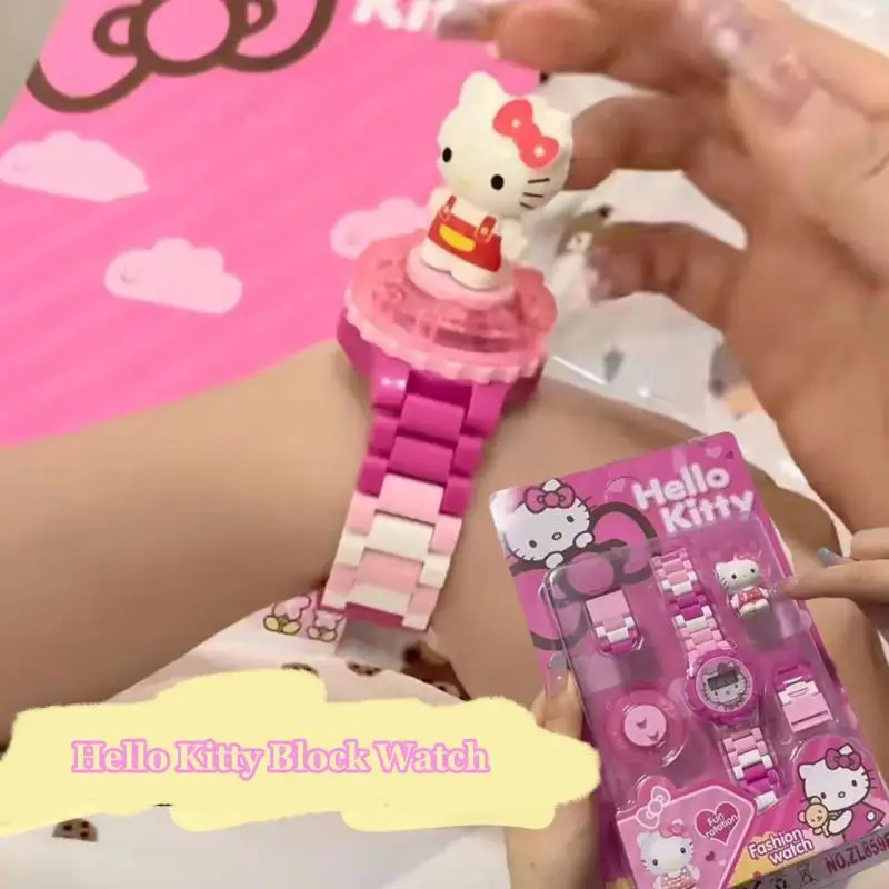 Sanrioed Girl Diy Block Watch Toy Anime Hellokitty Kids Cartoon Puzzle B... - $17.81