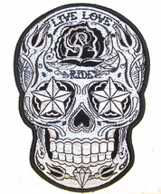Sugar Skull Embrodiered Patch P6193 Biker Live Love Ride Iron On Head Rose New - $7.55