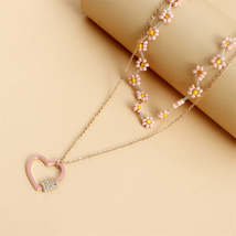 Pink Howlite &amp; Cubic Zirconia Heart Pendant Necklace - £10.97 GBP