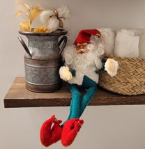 Vintage Felt Santa Knee Hugger Bendable Posable Shelf Sitter Plastic Fac... - $29.69