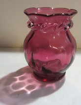 Vintage Pilgrim Cranberry Glass  Vase  clear ribbon neck w/ Label - $28.45