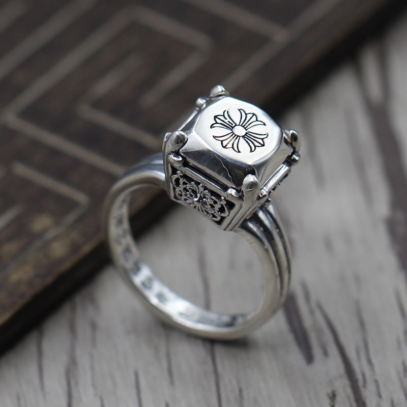 Primary image for Women's Crusade Ring Closed CH Hearts 925 Sterling Silver Biker Punk Rock Vintag
