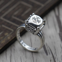 Women&#39;s Crusade Ring Closed CH Hearts 925 Sterling Silver Biker Punk Rock Vintag - £31.59 GBP