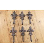 6 Cast Iron Fleur De Lis Coat Hooks Hook Hall Tree Hat Dog Leash Fluer F... - $458.41 MXN