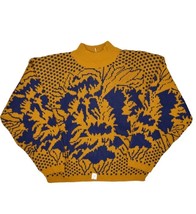 Vintage Nuggests Sweater Womens M Gold Floral Mock Neck Pullover Jumper USA - £28.04 GBP