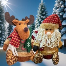 Beautifully Decorated Santa &amp; Reindeer Plush Christmas Shelf Sitters - £28.48 GBP