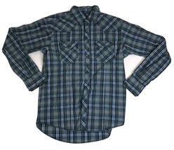 Wrangler Western Shirts Men Medium Blue Green Pearl Snap Long Sleeve Shirt - £17.63 GBP