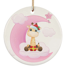 Cute Baby Giraffe Pink Moon Ornament Christmas Gift Home Decor For Animal Lover - £11.64 GBP