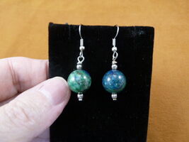 EE702-1) Green blue Rudy Zoisite 12mm beaded gemstone silver dangle earr... - $14.99