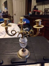 Vintage Brass Candle Holder 3 Arm Candelabra with Glass  9” Wide X 11” High Rare - £93.88 GBP