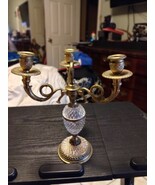Vintage Brass Candle Holder 3 Arm Candelabra with Glass  9” Wide X 11” H... - $2,256.11 MXN