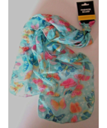 Butterfly BRIGHT Blue Fashion SCARF W/Colorful Butterflies 62&quot; x 9&quot; Bran... - £5.37 GBP