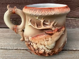 Antique Schafer &amp; Vater German Deer Stag Elk Porcelain Shaving Mug e1900s - £39.65 GBP