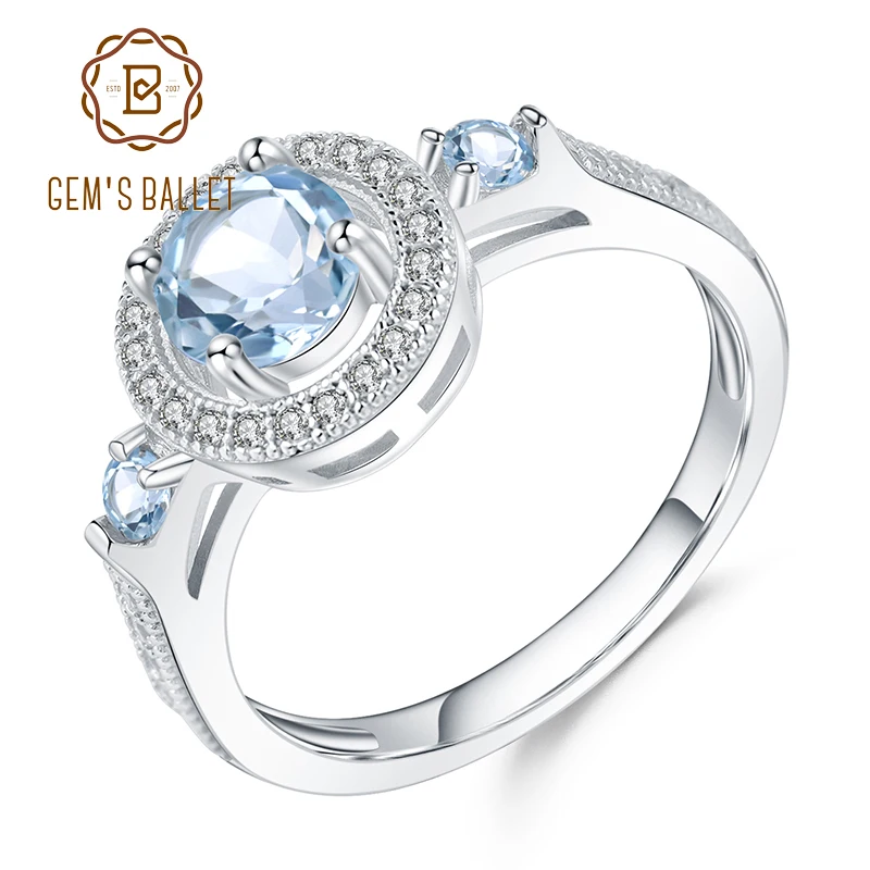 1.05Ct Natural Sky Blue Topaz Gemstone Ring 925 Sterling Silver Wedding Engageme - £41.08 GBP