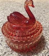 Vintage Amberina Covered Candy Dish with Swan Top, Orange and Yellow 5 I... - $15.00