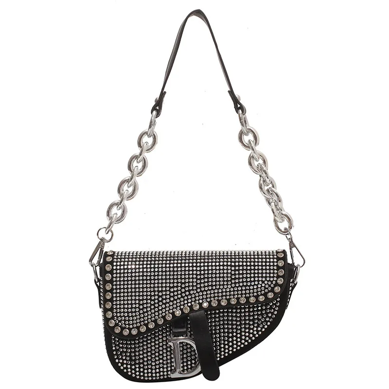 For Women Fashion Small Saddle Bags Bright Diamond Luxury Designer Cross... - $33.26