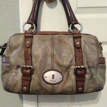 FOSSIL MADDOX GRAY GLITTER PATTERN LEATHER SATCHEL SHOULDER CROSSBODY HA... - $74.25