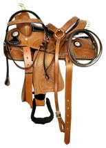 Leather Western Barrel Racing Adult Horse Saddle Size 13&quot; to18&quot; Inch - £293.35 GBP+
