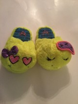 Size 2 3 Justice slippers happy face plush faux fur embroider glitter ye... - $13.00
