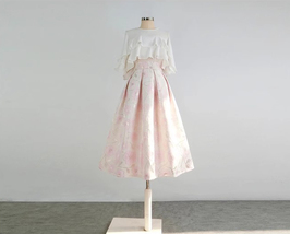 Light Pink Pleated Midi Skirt Outfit Women Custom Plus Size Flower Midi Skirts image 7