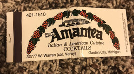 Matchbook Amantea Italian Restaurant W. Warren Garden City, Mi - €3,81 EUR