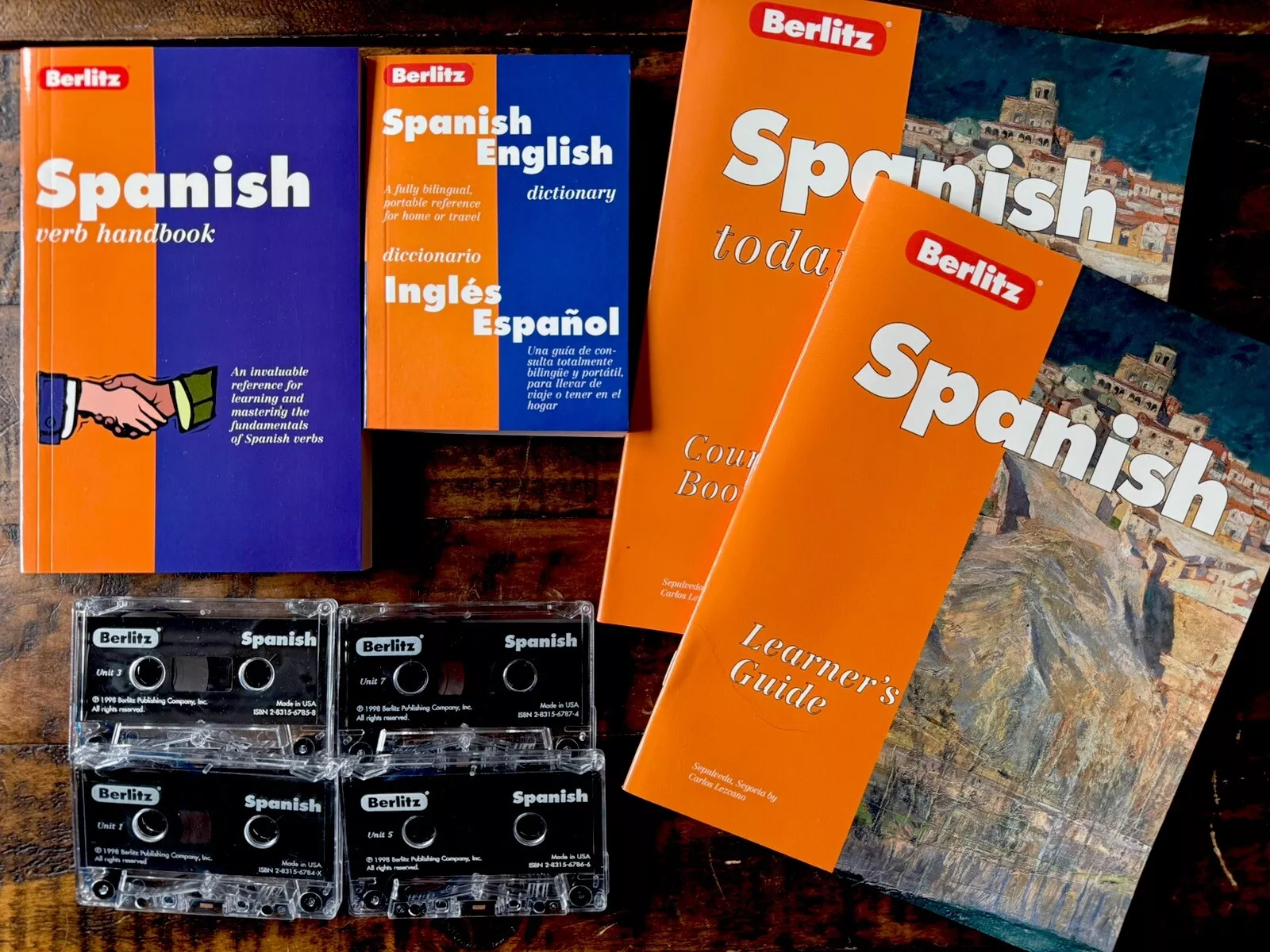Berlitz Basic Spanish 4 BOOKS, CASSETTES with BOX - $29.00
