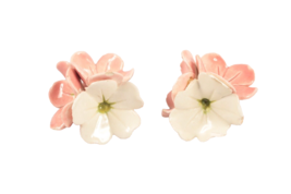 Vintage Porcelain Flower Earrings Cluster Pink and White Clip Ons - $14.01