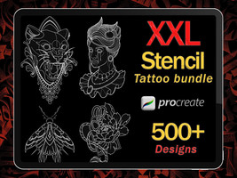 XXL Procreate tattoo stencil bundle | Procreate stamps | Tattoo stamps - £23.66 GBP