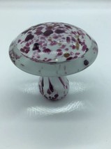 Vintage White Purple Art Glass Speckled Mushroom Paperweight - £26.22 GBP