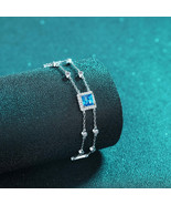 GRA Certified Blue/White Princess Cut Halo 1ct Moissanite S925 Bracelet - $157.00+